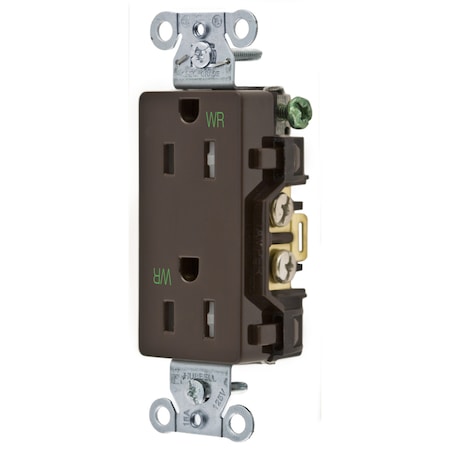 Hubbell Wiring Device-Kellems Straight Blade Receptacle, 5-15R, 15 A, 125V AC, 2 Pole, 3 Wire, Flush Mount, Grounded DR15WRTR